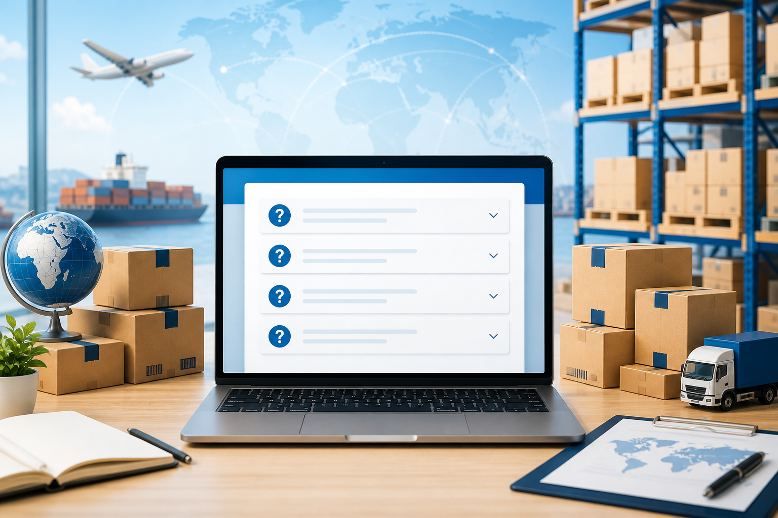 Amazon FBA FAQと国際物流をイメージした画像